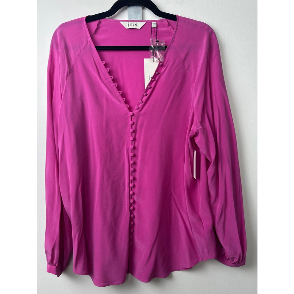 $278 Joie Shariana L LS V-Neck Blouse Top 100% Silk NEW Purple Orchid A31 - Picture 2 of 8